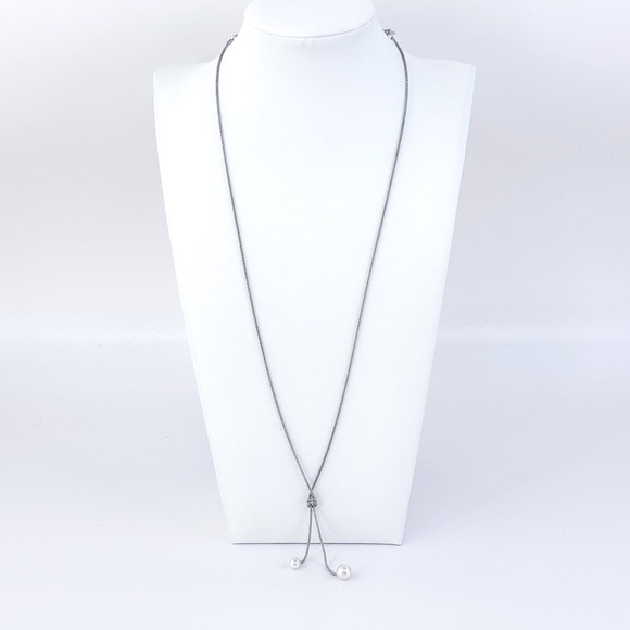 Vintage Italy Dyadema Sterling Silver 925 Pearl Dangle Necklace 21-24" - Picture 1 of 5